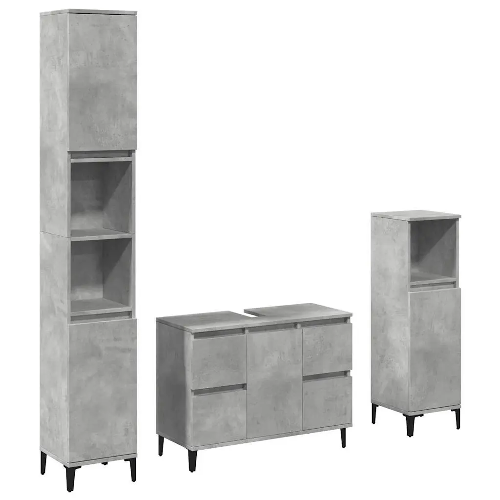Grey Wall Mount Bathroom Storage Set Three Piece Furniture Cabinet Vanity