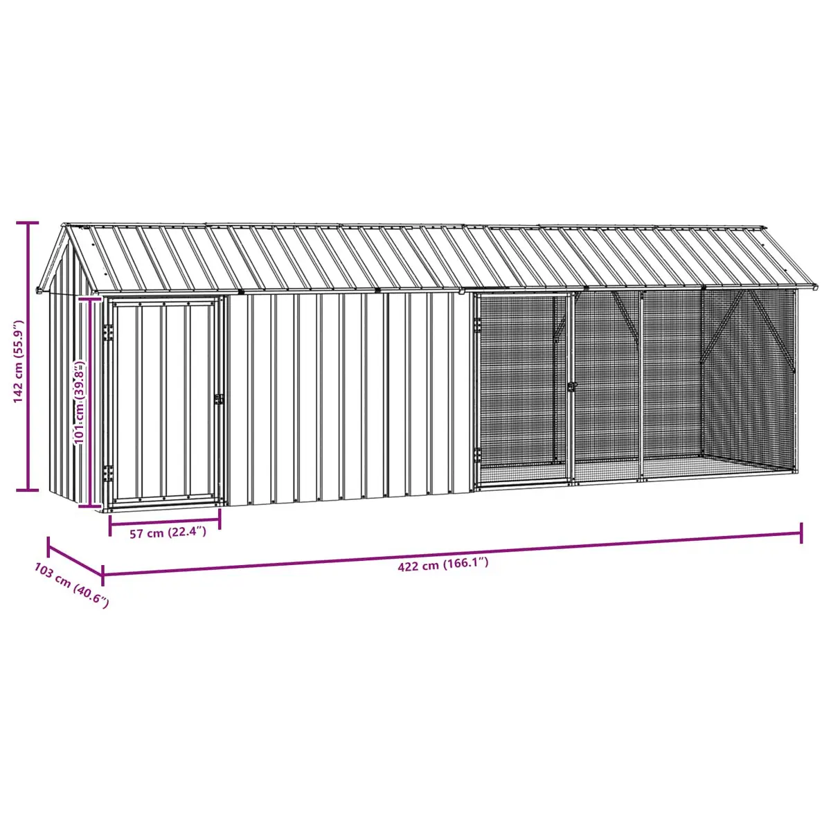 Bird Cage Galvanised Steel Large Outdoor Aviary 422x103x142cm Anthracite