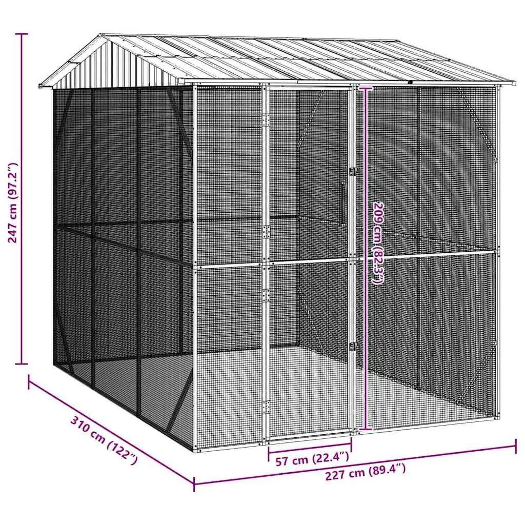 Bird Cage Galvanised Steel Anthracite Large Outdoor Aviary Enclosure