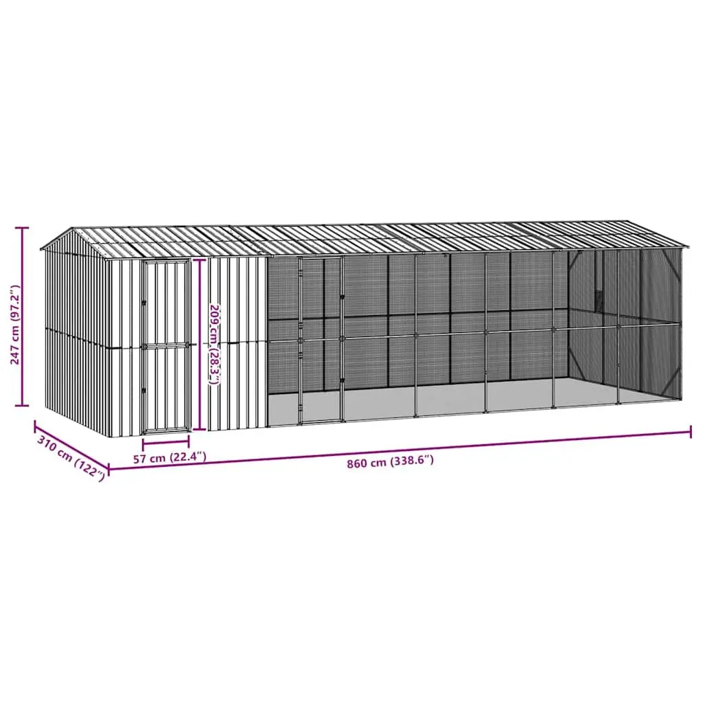 Bird Cage Anthracite Galvanised Steel Rectangular Outdoor Garden Aviary