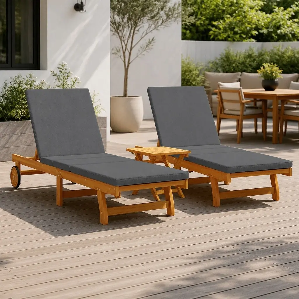 Sun Lounger 3 pcs Outdoor Sunbed Set Garden Terrace Reclining Chair Brown