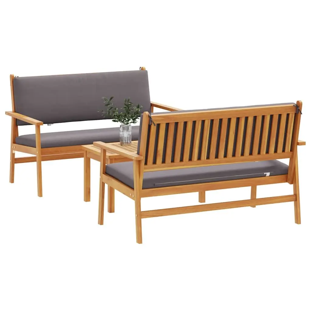 Outdoor Garden Sofa Set 3 Piece Brown Wooden Patio Furniture Seating with