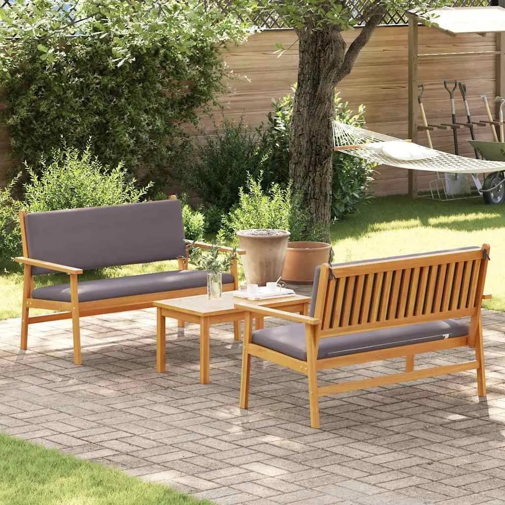 Outdoor Garden Sofa Set 3 Piece Brown Wooden Patio Furniture Seating with