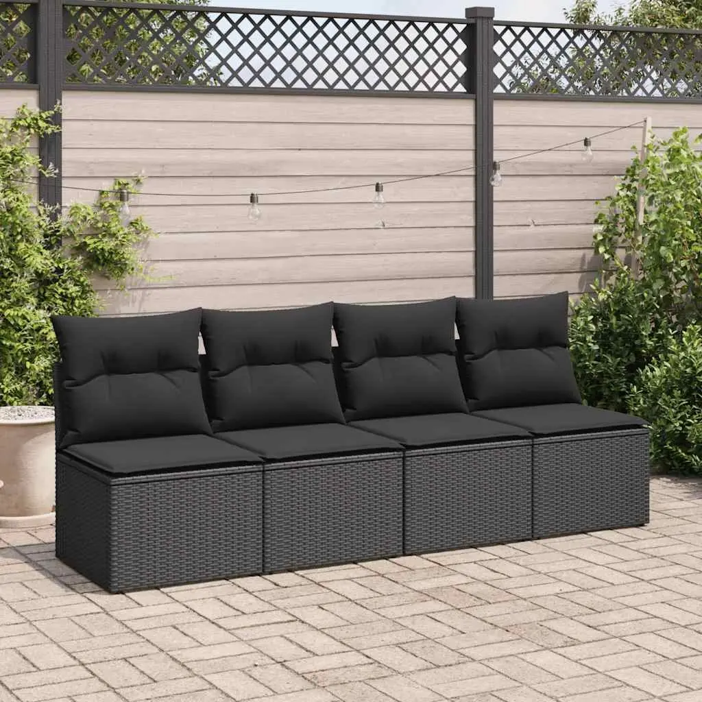 Garden Sofa Set 2 Piece Outdoor Furniture Black Poly Rattan with Cushions