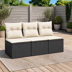 Garden Sofa Set 2 Piece Outdoor Patio Furniture with Cushions Storage Black