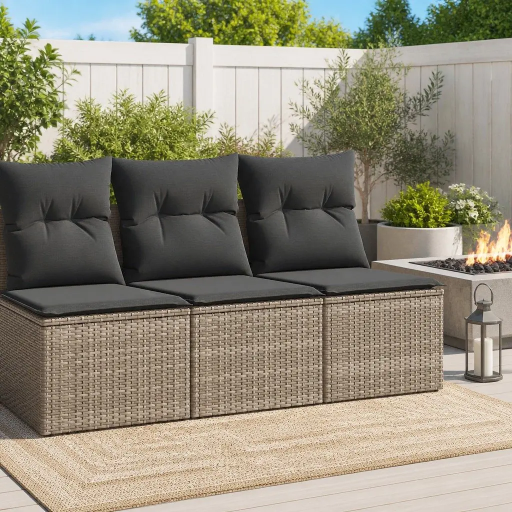Garden Sofa Set 2 Piece Outdoor Furniture Grey Poly Rattan with Cushions Storage