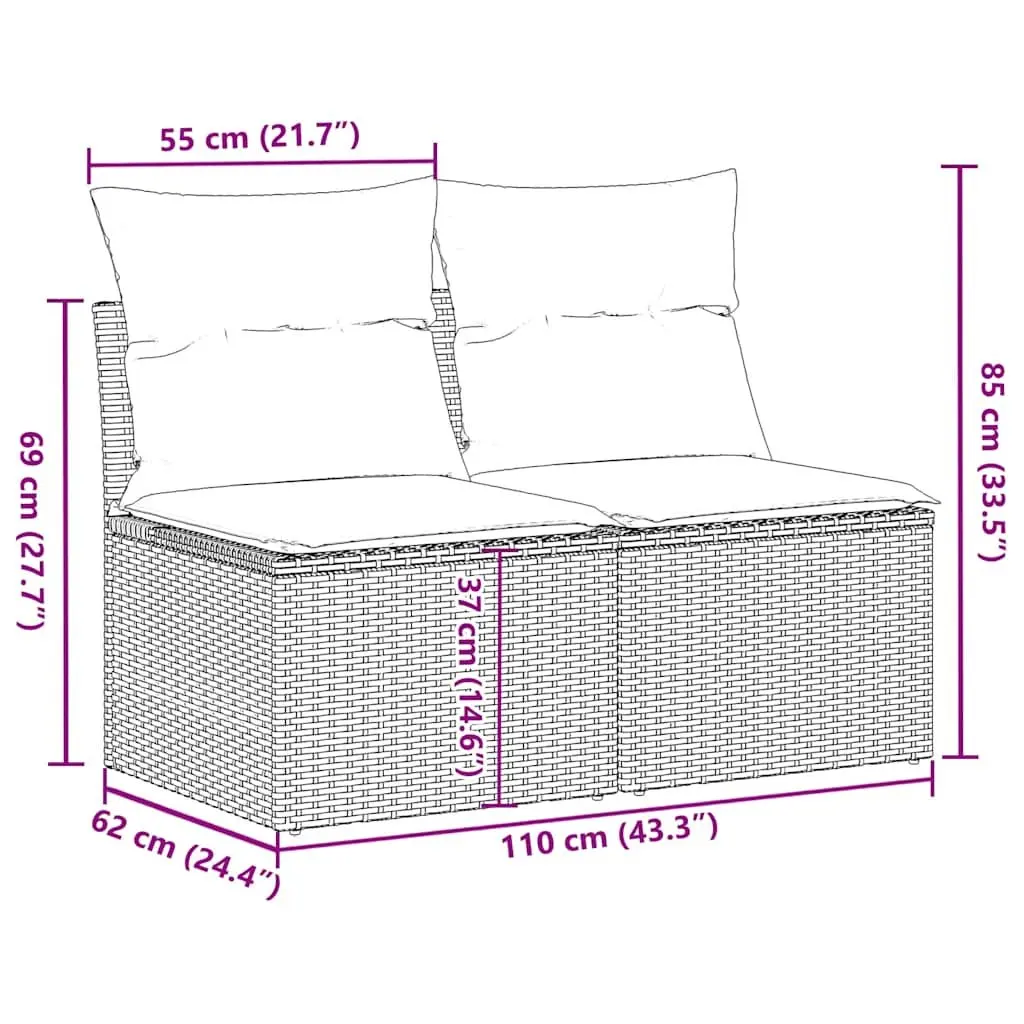 Garden Sofa Set 2 Piece Outdoor Furniture Grey Poly Rattan with Cushions Storage