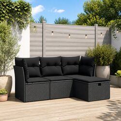 4-Piece Modular Garden Sofa Set with Cushions in Black