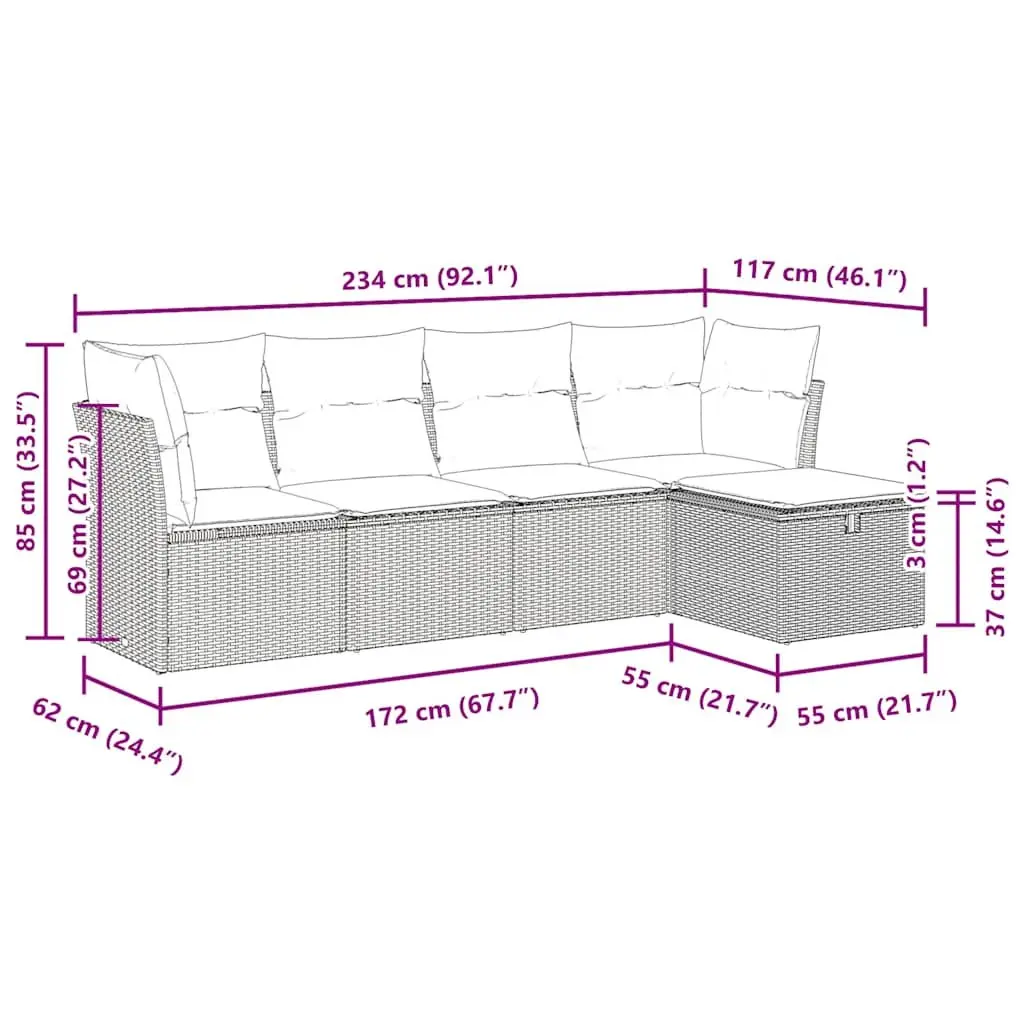 Garden Sofa Set 5 Piece Outdoor Furniture with Storage Cushions Black Poly