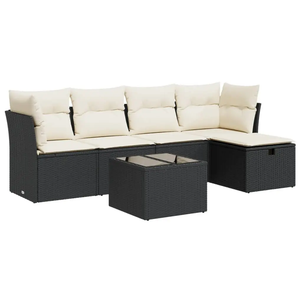 Garden Sofa Set 6 Piece Outdoor Patio Furniture Black Poly Rattan with Cushions