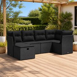Garden Sofa Set 6 Piece Outdoor Furniture Black Poly Rattan Modular with