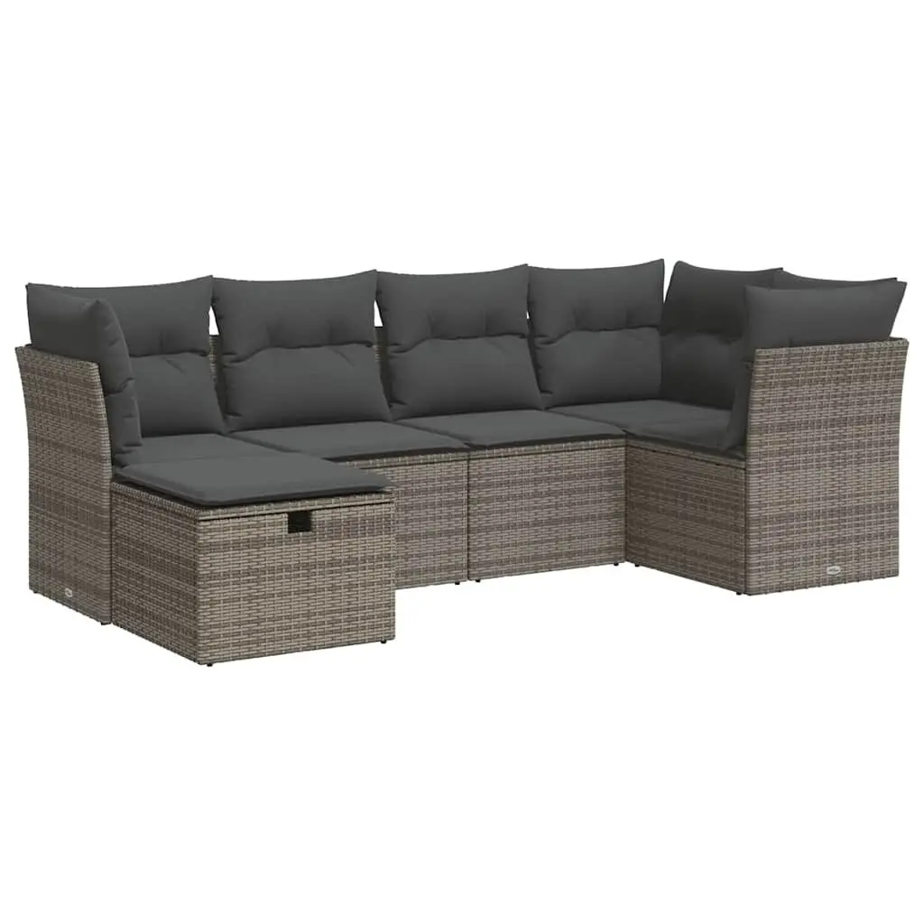Garden Sofa Set 6 Piece Outdoor Furniture Grey Poly Rattan Modular Patio Seating