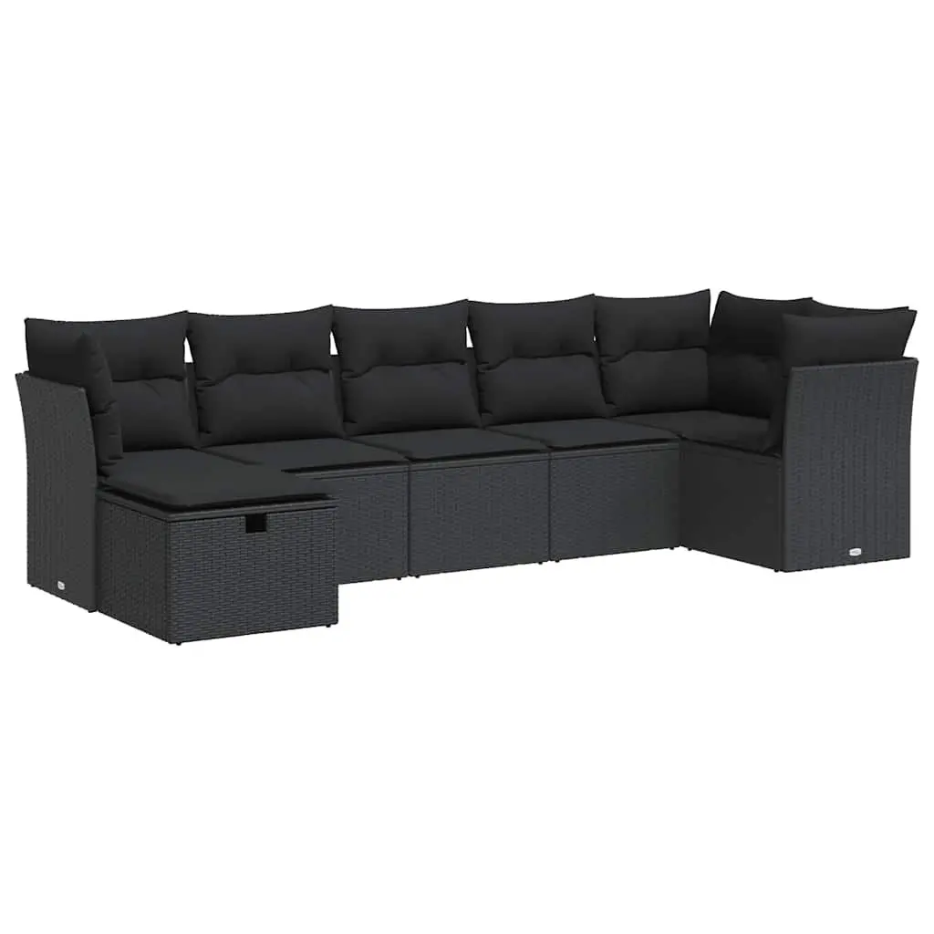Garden Sofa Set 7 Piece Outdoor Furniture Patio Lounge Black Poly Rattan Modular