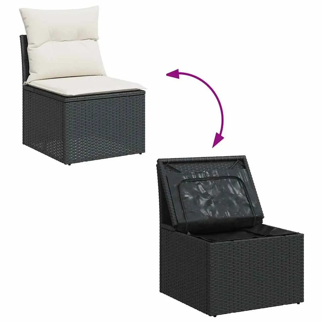 7 Piece Outdoor Garden Sofa Set Black Poly Rattan Patio Furniture with Cushions