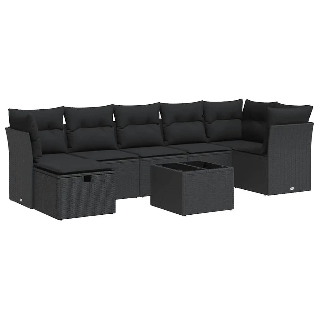 Garden Sofa Set 8 Piece Outdoor Furniture Black Poly Rattan Modular Patio Lounge