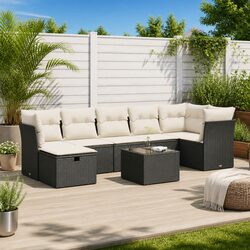 Garden Sofa Set 8 Piece Outdoor Furniture Black Poly Rattan Modular Patio