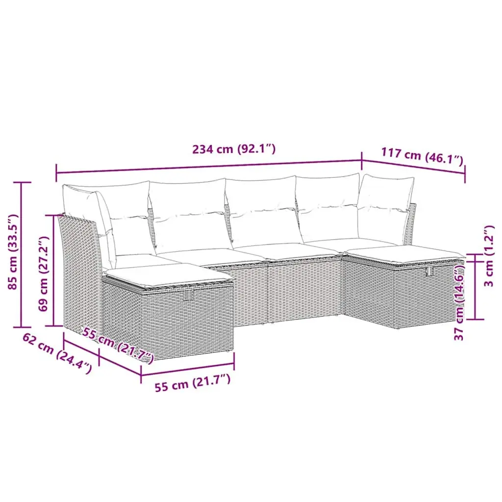 Modular 6 Piece Outdoor Garden Sofa Set Black PE Rattan with Storage and Removable Cushions