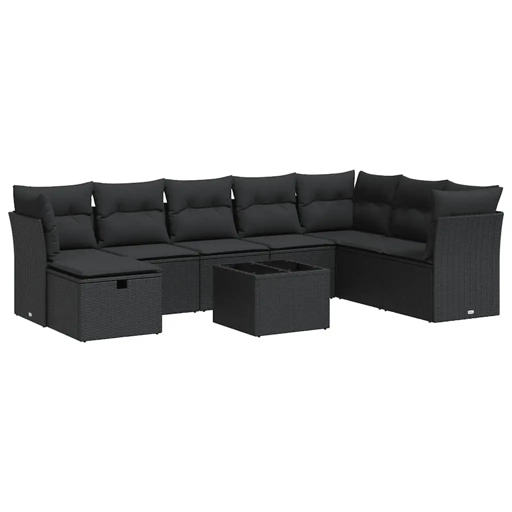 Outdoor Furniture Sofa Set Modular Black Poly Rattan 9 Piece Garden Lounge