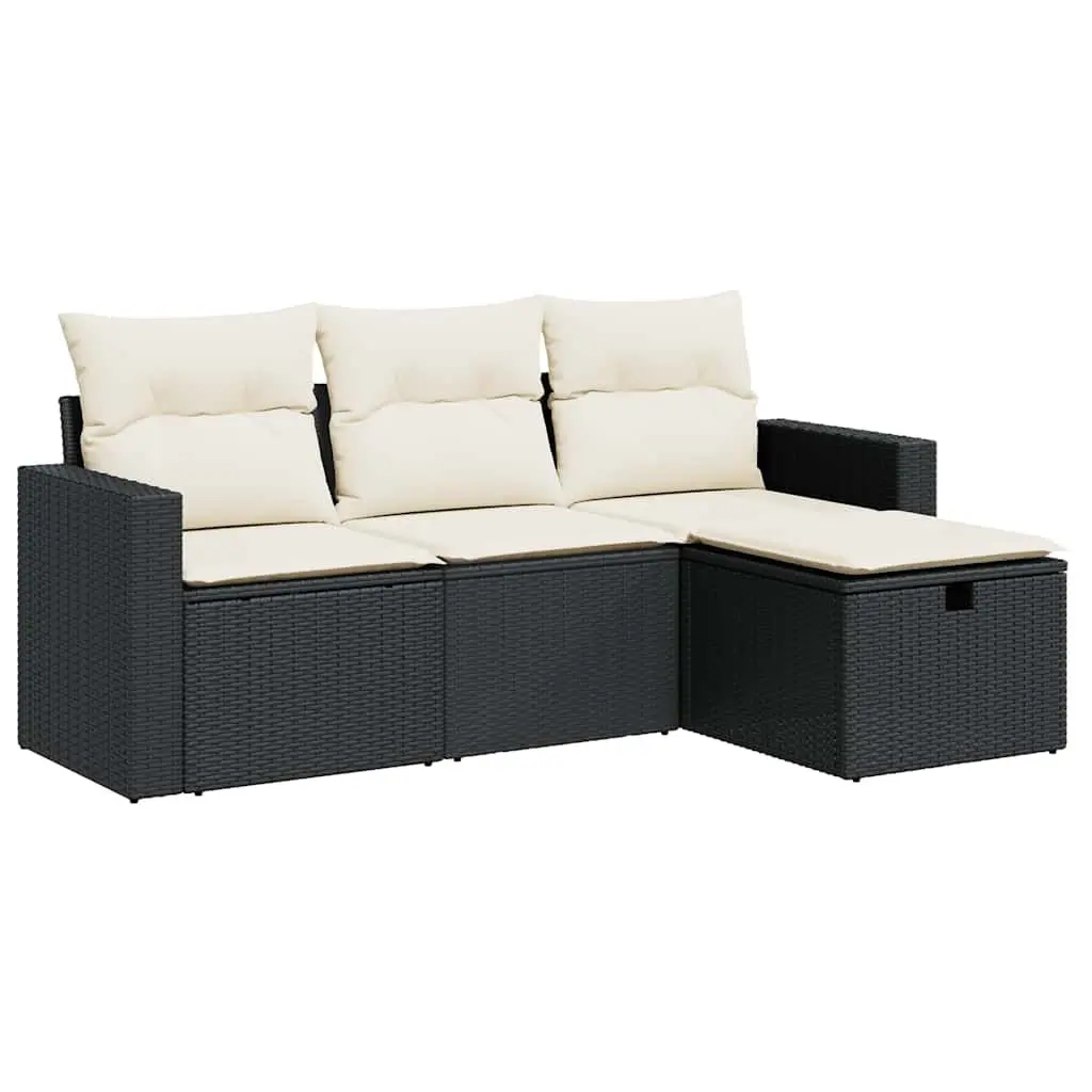 Garden Sofa Set 4 Piece Outdoor Furniture Patio Lounge Suite Black Poly Rattan