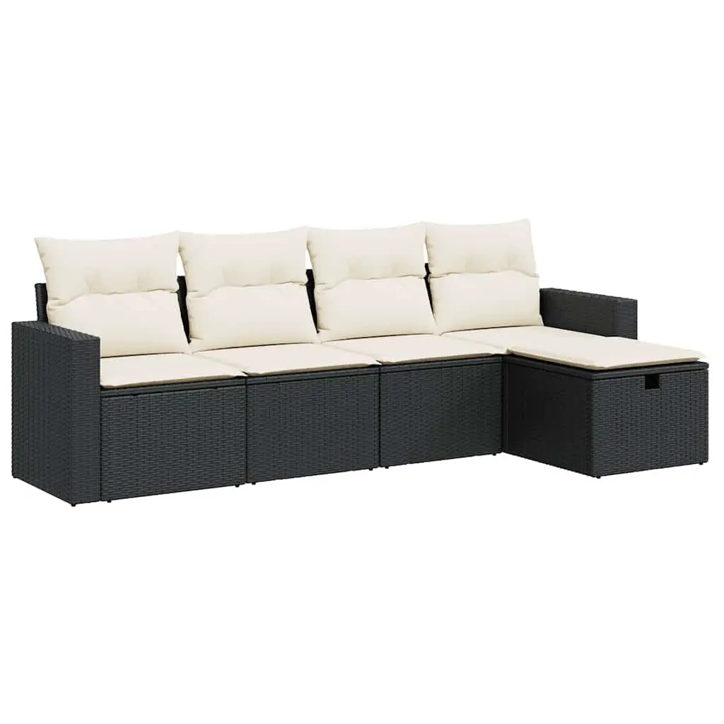 Garden Sofa Set Black Poly Rattan 5 Piece Outdoor Furniture
