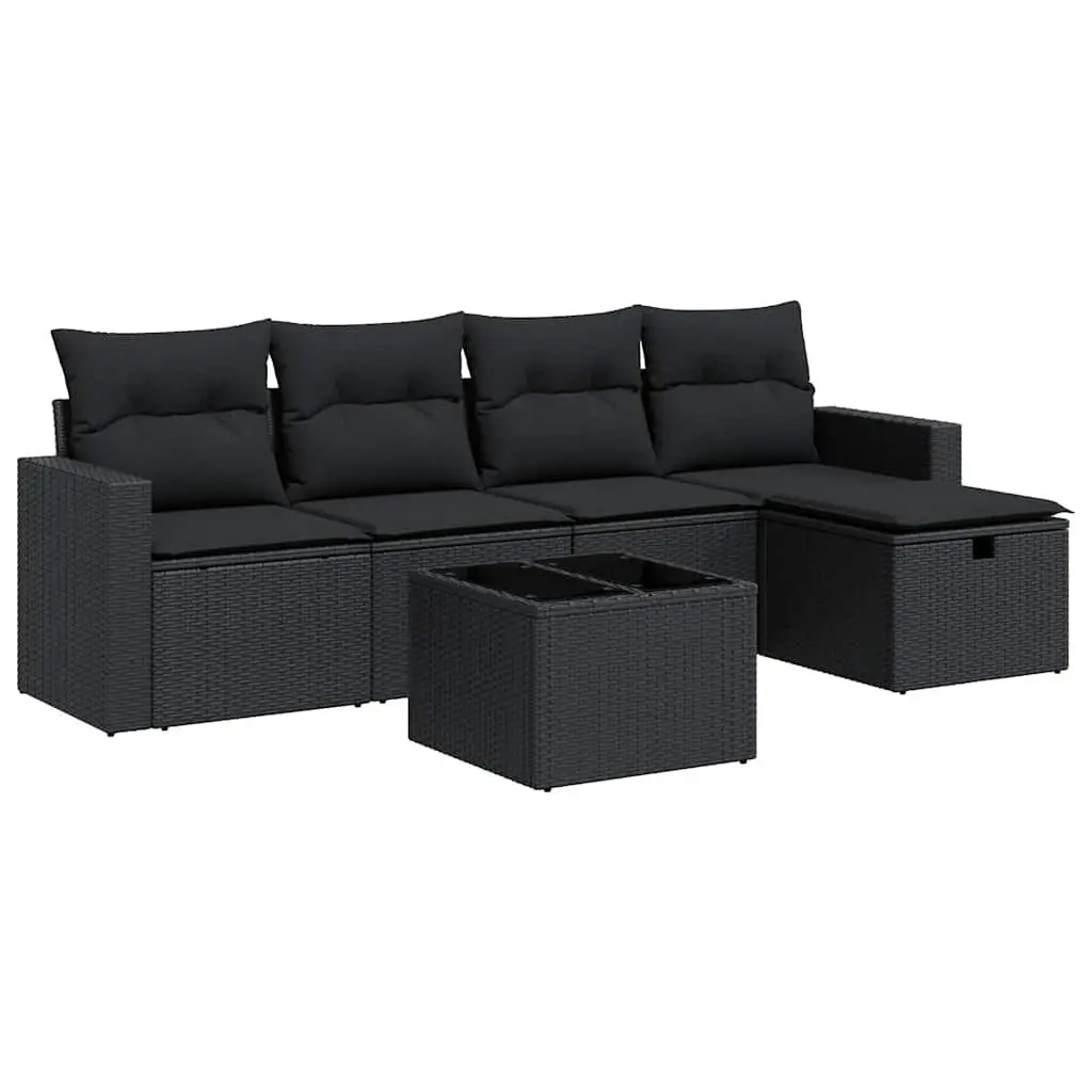 Garden Sofa Set 6 Piece Outdoor Patio Furniture Black Poly Rattan Modular Lounge