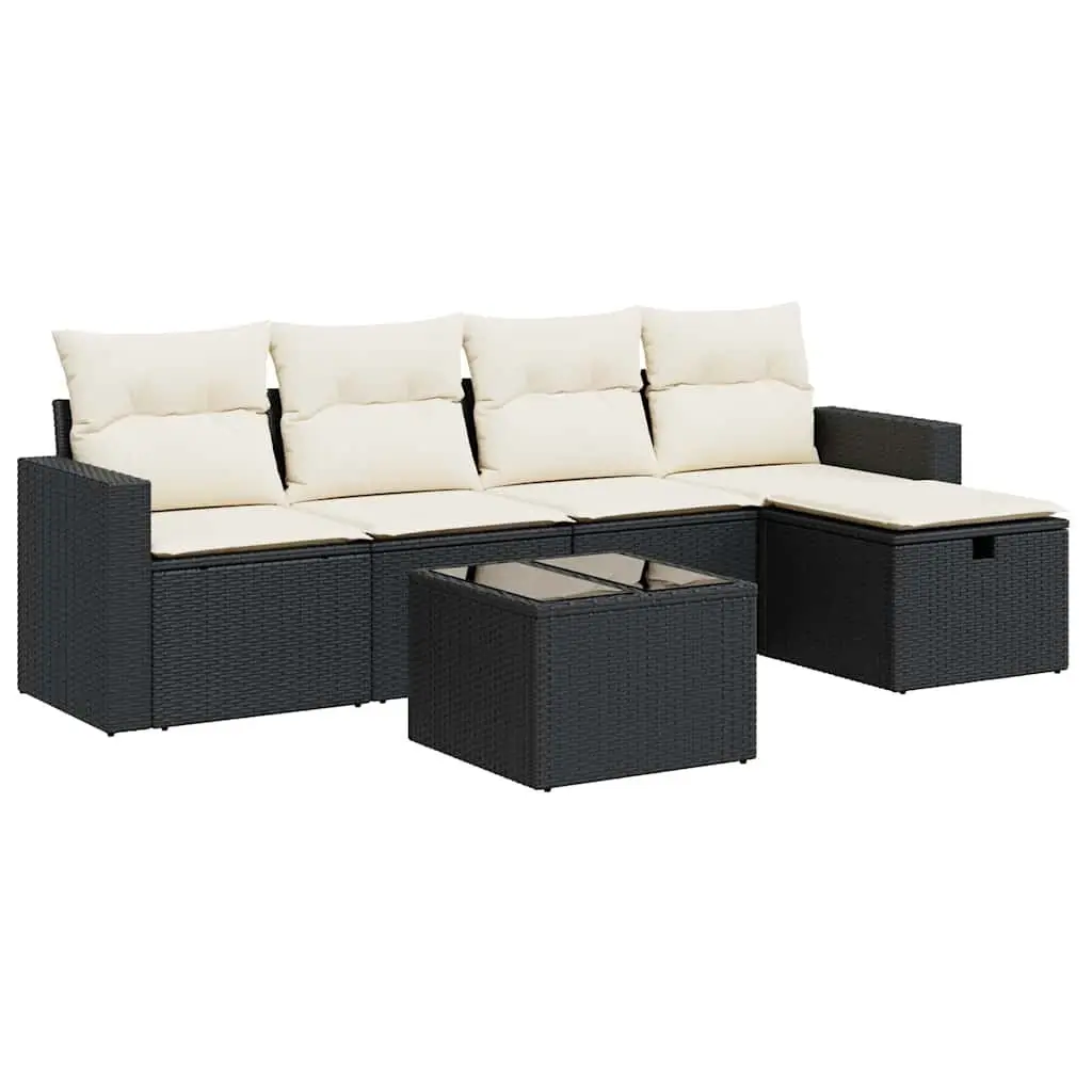 Modular Outdoor Sofa Set Black Poly Rattan 6 Piece Garden Furniture with Cushions