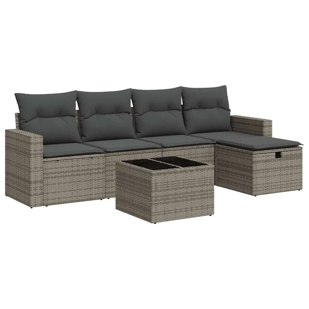 Garden Sofa Set 6 Piece Outdoor Furniture Grey Poly Rattan Modular Patio Lounge
