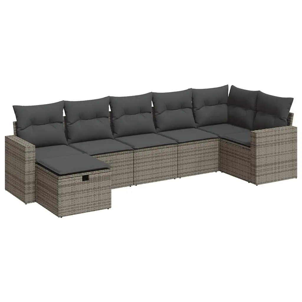 7 Piece Garden Sofa Set Grey Poly Rattan Outdoor Furniture with Storage Cushions