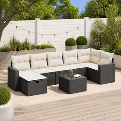 Garden Sofa Set 8 Piece Outdoor Furniture Patio Black Poly Rattan Modular