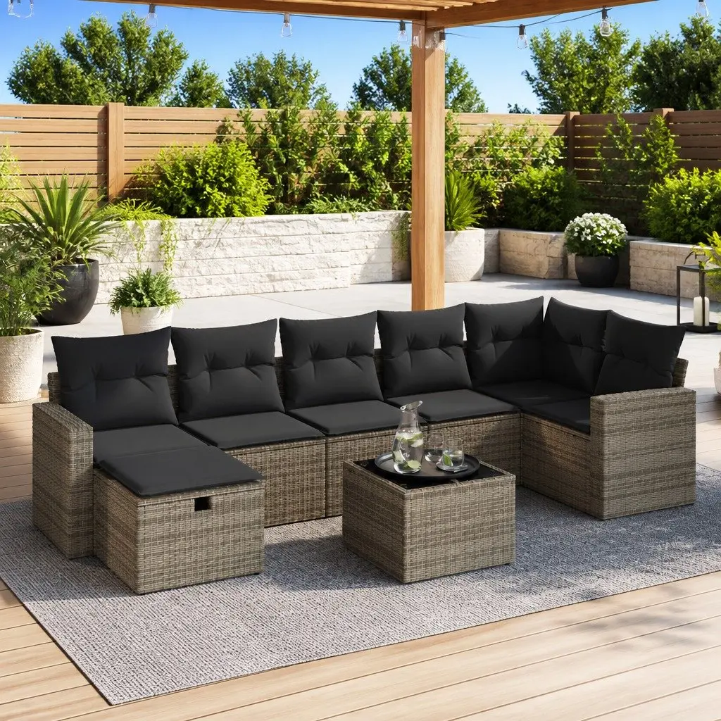Garden Sofa Set 8 Piece Outdoor Furniture Grey Poly Rattan Modular Patio Seating