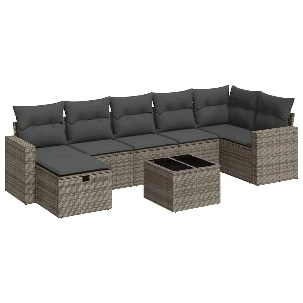 Garden Sofa Set 8 Piece Outdoor Furniture Grey Poly Rattan Modular Patio Seating