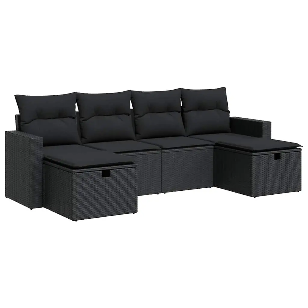 Garden Sofa Set 6 Piece Outdoor Furniture Black Poly Rattan Patio Lounge with