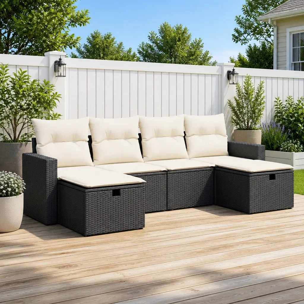 6 Piece Black Outdoor Sofa Set