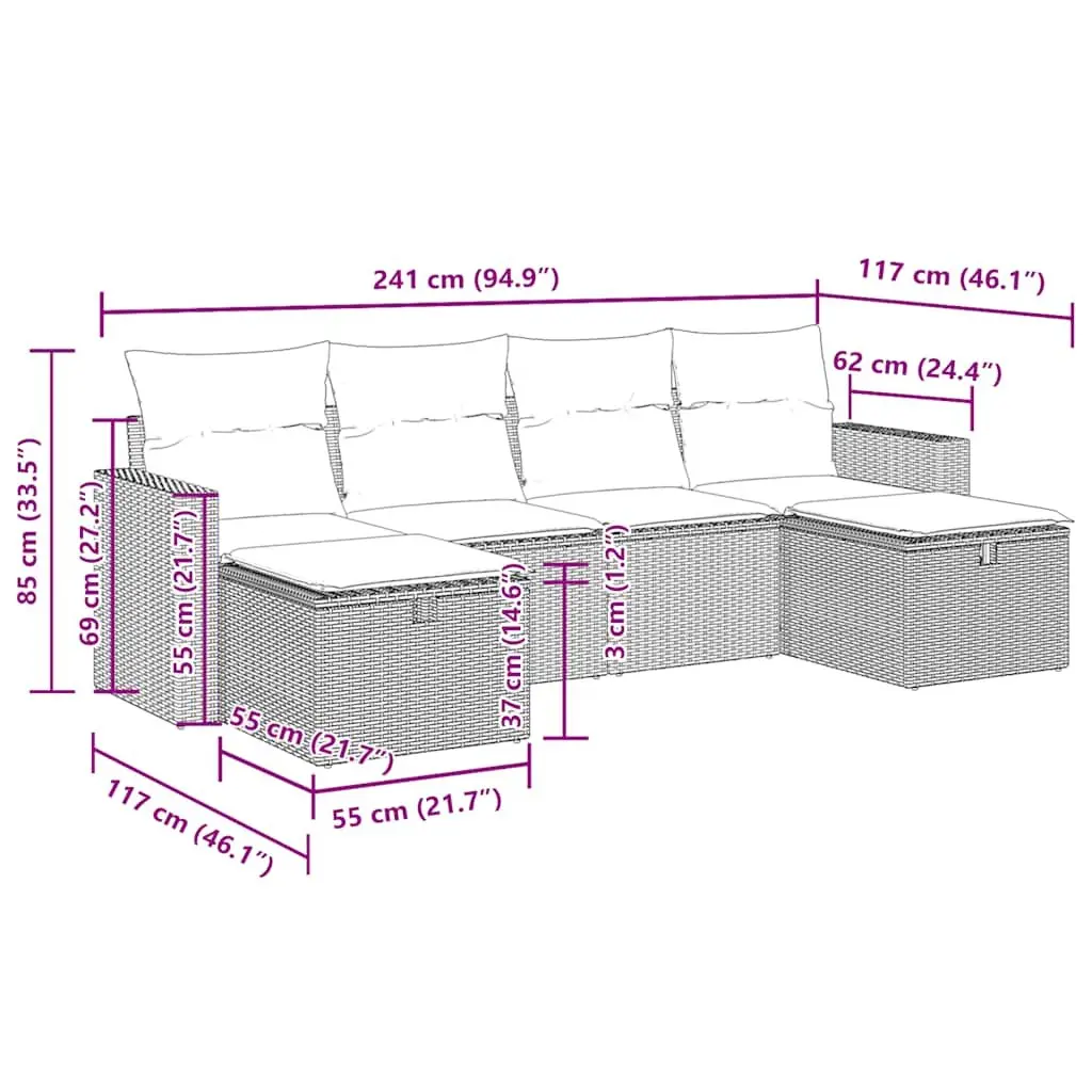 6 Piece Black Outdoor Sofa Set