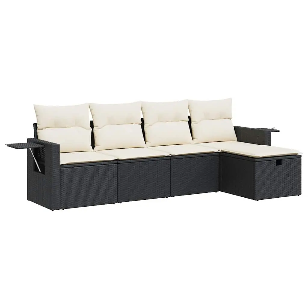 Garden Sofa Set 5 Piece Outdoor Furniture Black Poly Rattan Modular Patio