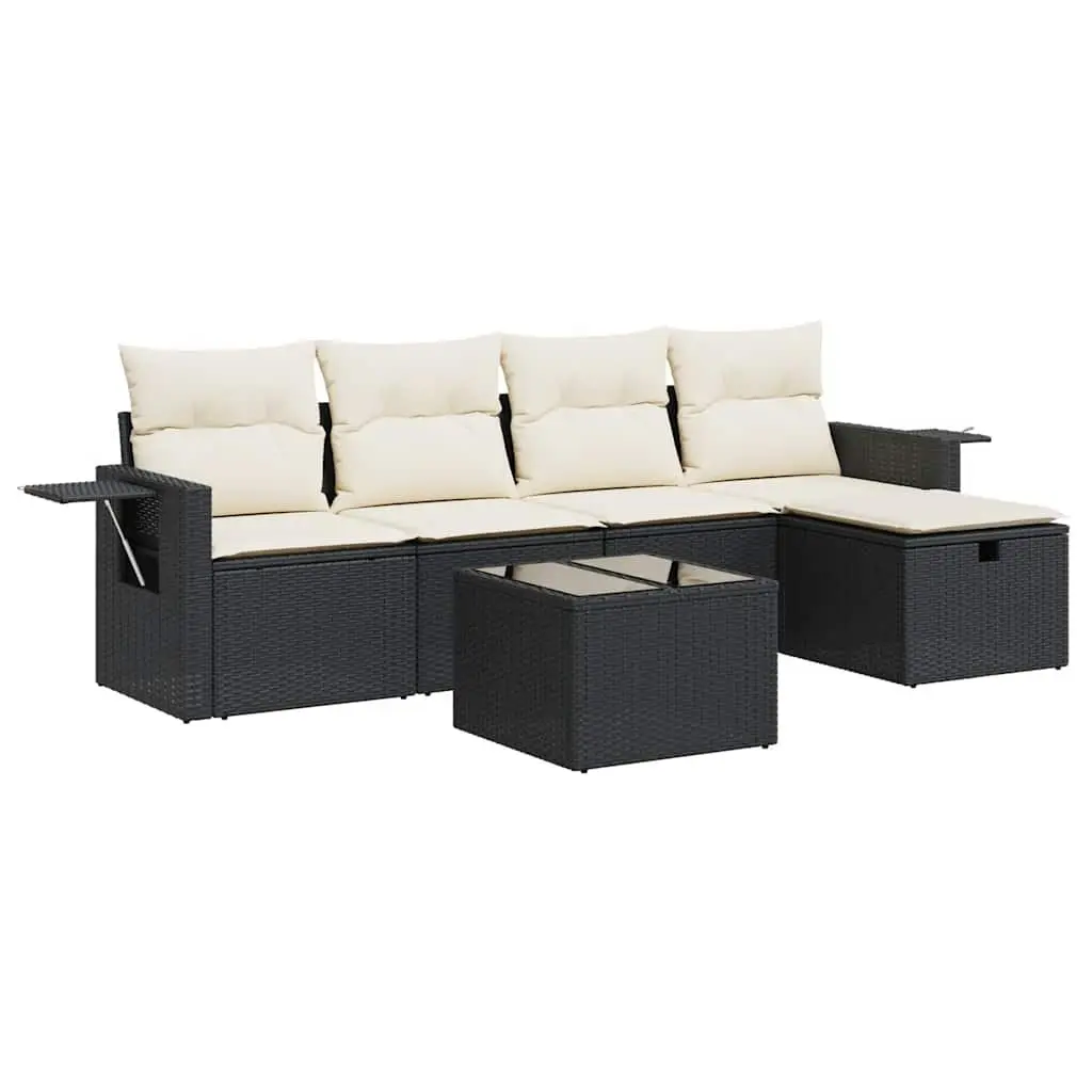 Garden Sofa Set 6 Piece Outdoor Furniture Black Poly Rattan Patio Seating with
