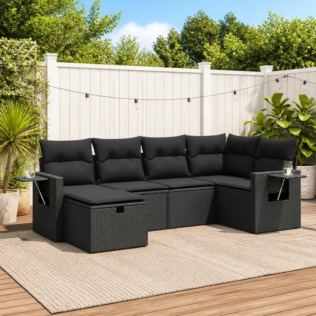 Garden Sofa Set 6 Piece Outdoor Furniture Patio Lounge Black Poly Rattan with