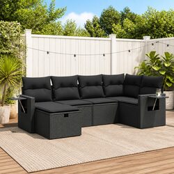 Garden Sofa Set 6 Piece Outdoor Furniture Patio Lounge Black Poly Rattan with