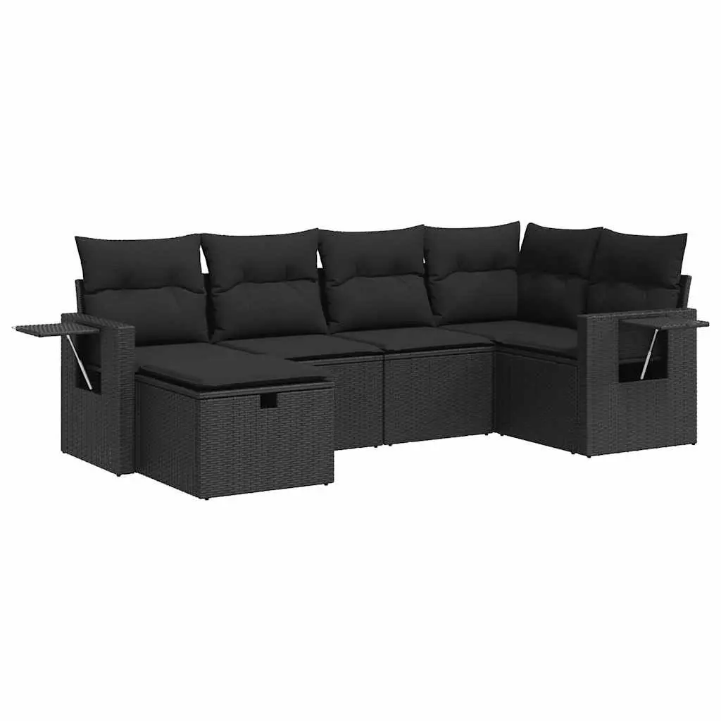Garden Sofa Set 6 Piece Outdoor Furniture Patio Lounge Black Poly Rattan with