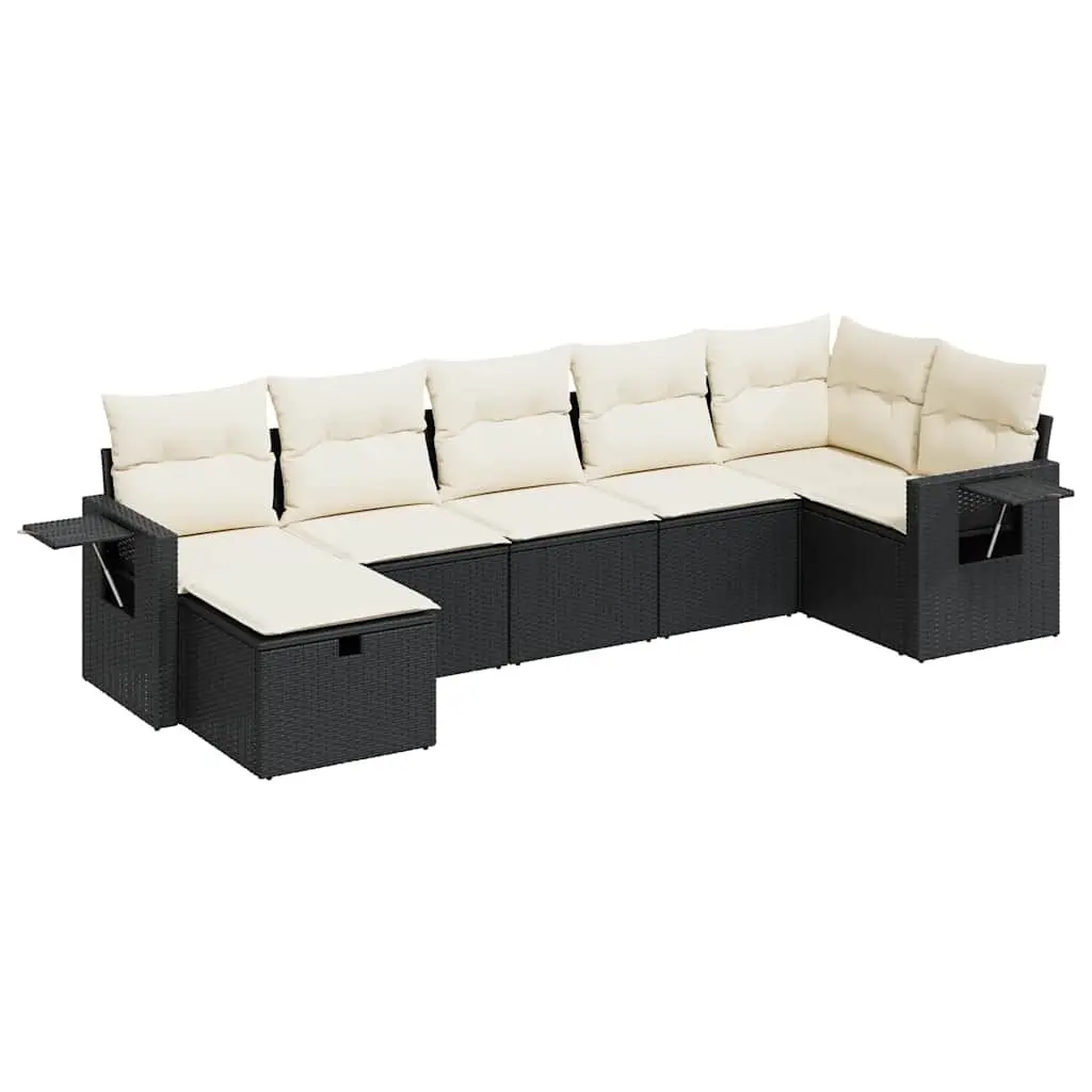 Garden Sofa Set 7 Piece Outdoor Furniture Black Poly Rattan Modular Lounge with
