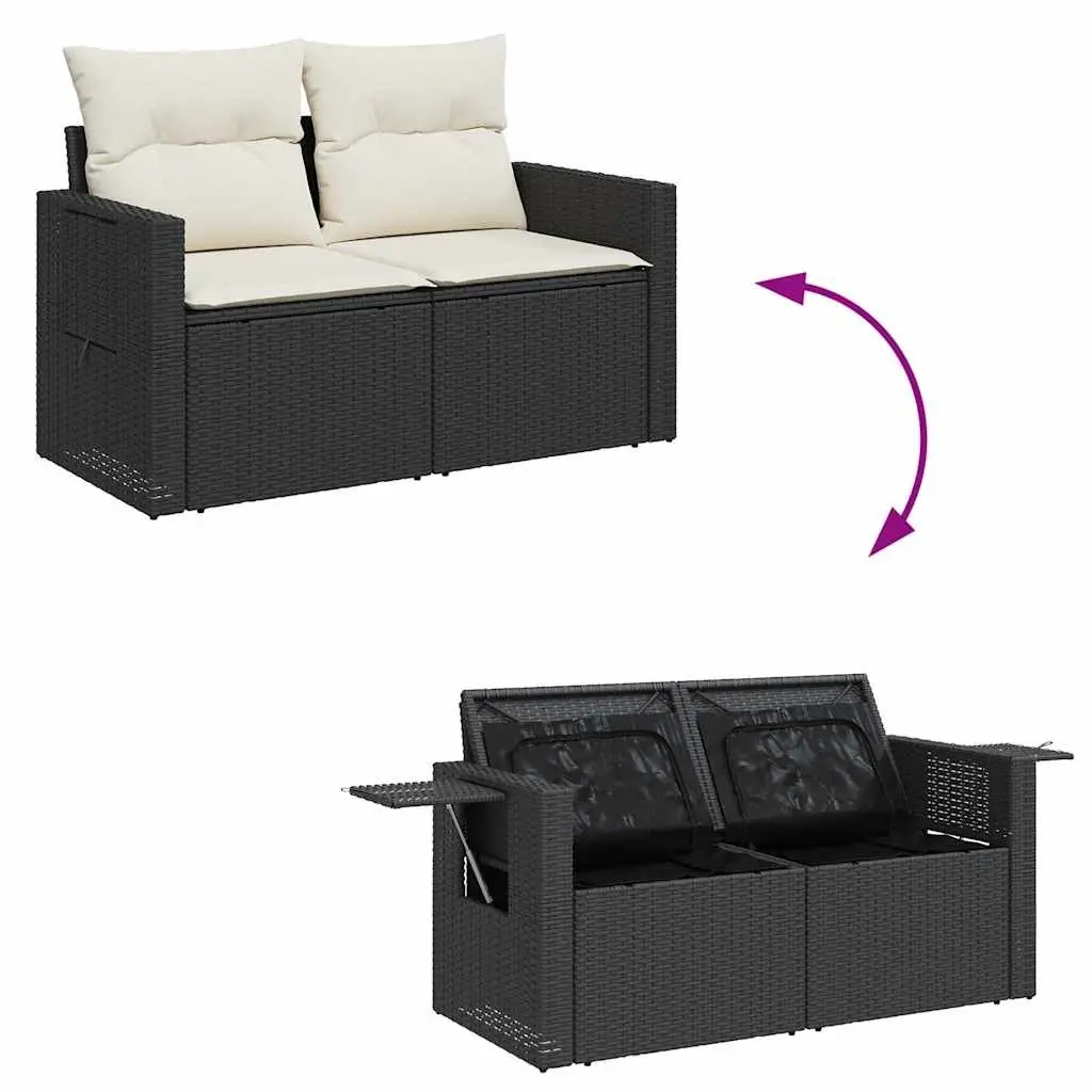 Garden Sofa Set 7 Piece Outdoor Furniture Black Poly Rattan Modular Lounge with