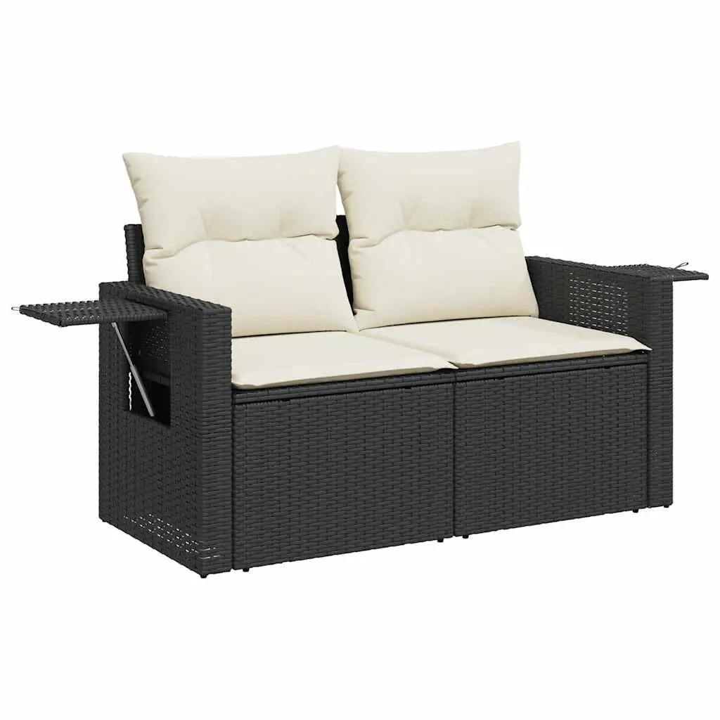 Garden Sofa Set 7 Piece Outdoor Furniture Black Poly Rattan Modular Lounge with