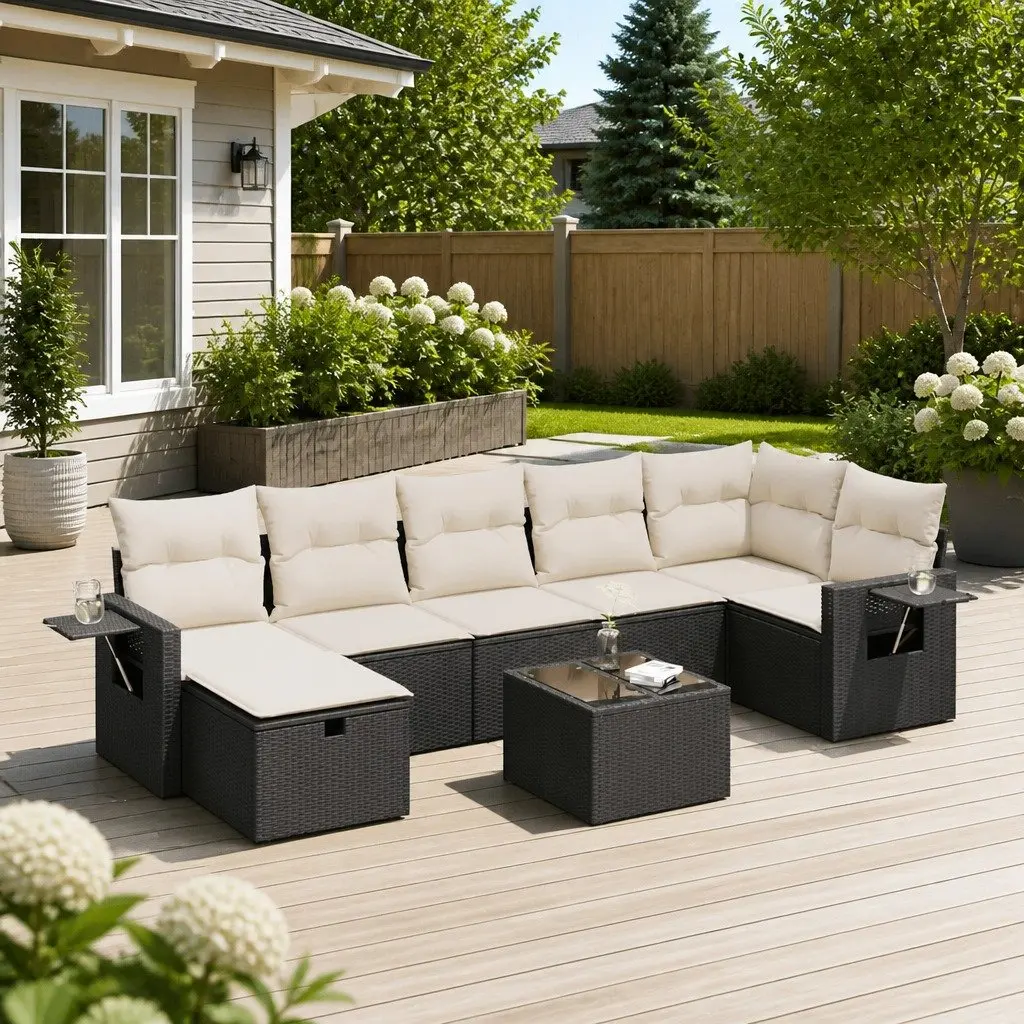 Garden Sofa Set 8 Piece Outdoor Furniture Patio Lounge with Cushions Black