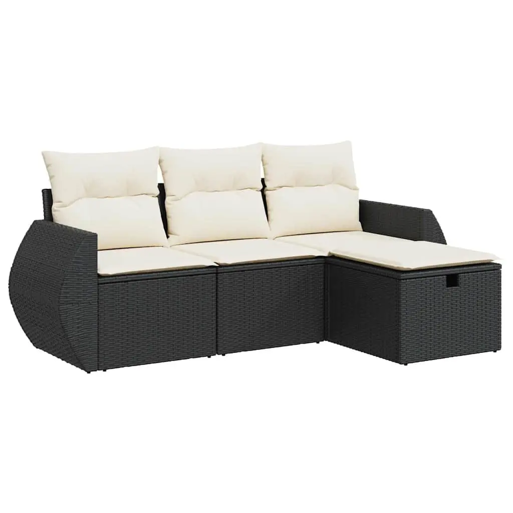 Garden Sofa Set 4 Piece Outdoor Patio Furniture Black Poly Rattan with Cushions