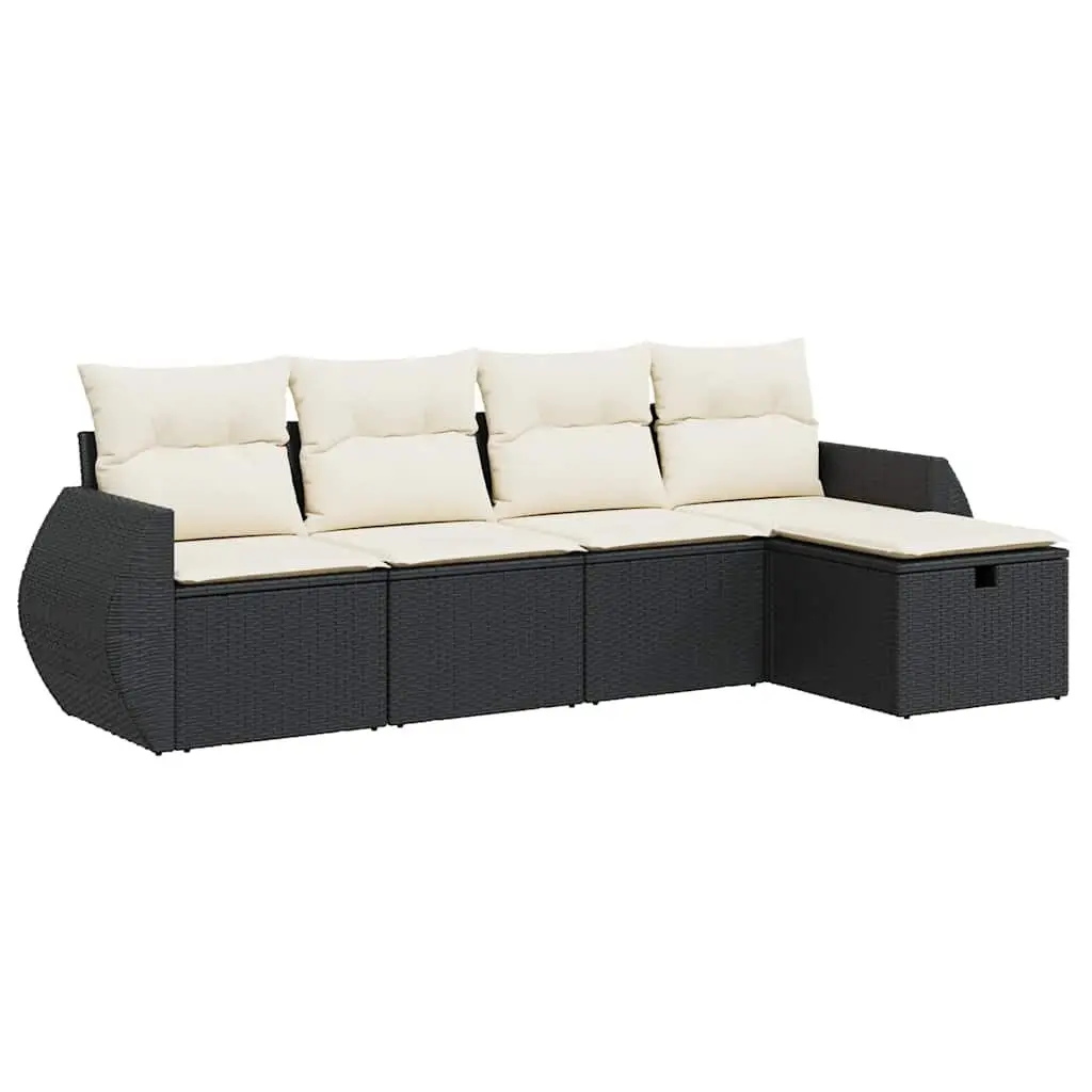 Garden Sofa Set 5 Piece Outdoor Furniture with Cushions Storage Black Poly