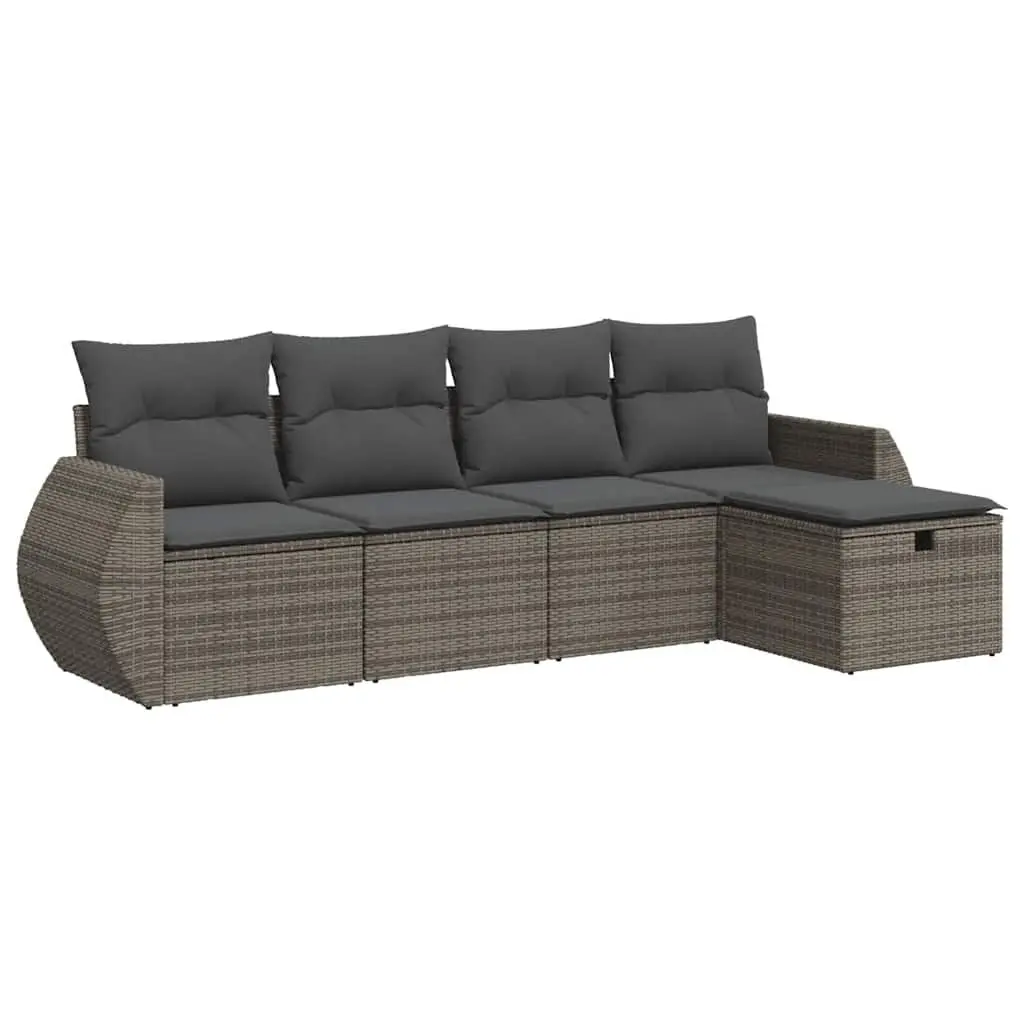 Garden Sofa Set 5 Piece Outdoor Furniture Grey Poly Rattan Patio Lounge with