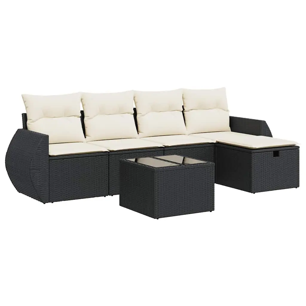 Garden Sofa Set 6 Piece Outdoor Furniture Black Poly Rattan Modular with Storage