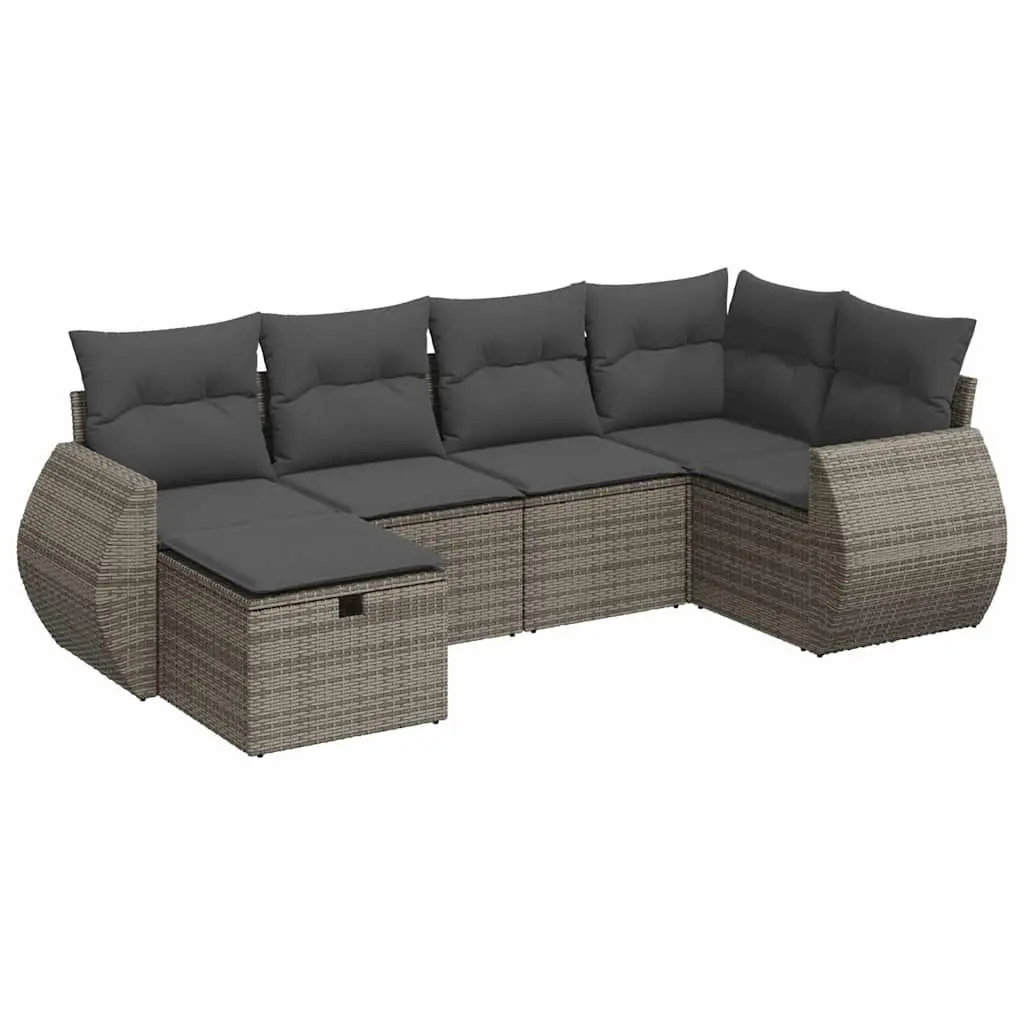 Garden Sofa Set 6 Piece Outdoor Furniture Grey Poly Rattan Patio Lounge Modular