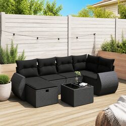 Garden Sofa Set 7 Piece Outdoor Furniture Lounge Patio Rattan Sectional Black