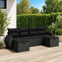 Friendly Black Garden Sofa Set 6 Pieces for Outdoors